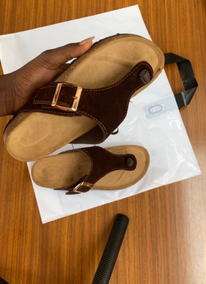 Brown suede slippers
