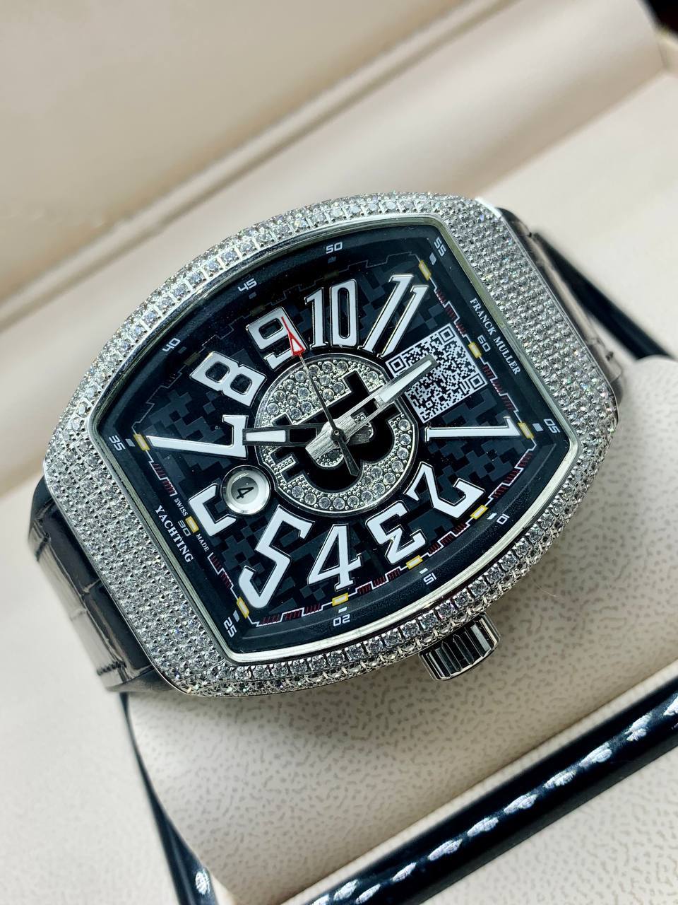 High Quality Luxury Black Leather Full Ice Franck Muller