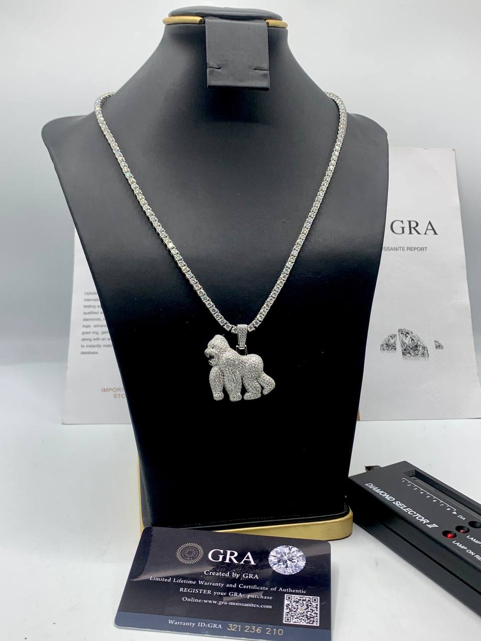 VVS Moissanite Diamond Gorilla 🦍 Pendant with Tennis Neck Chain 💎