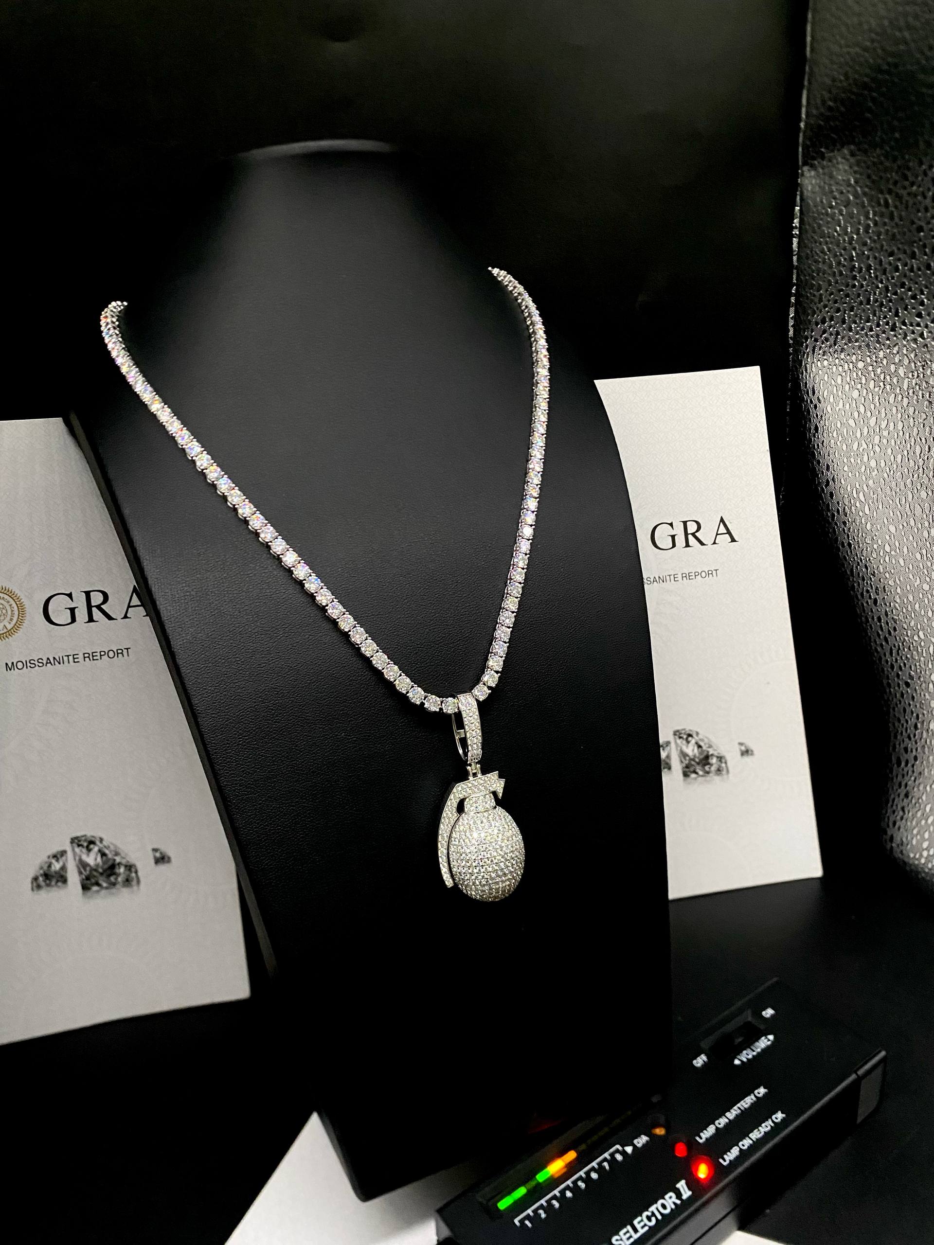 VVS Moissanite Diamond Grenade Pendant with Tennis Neckchain